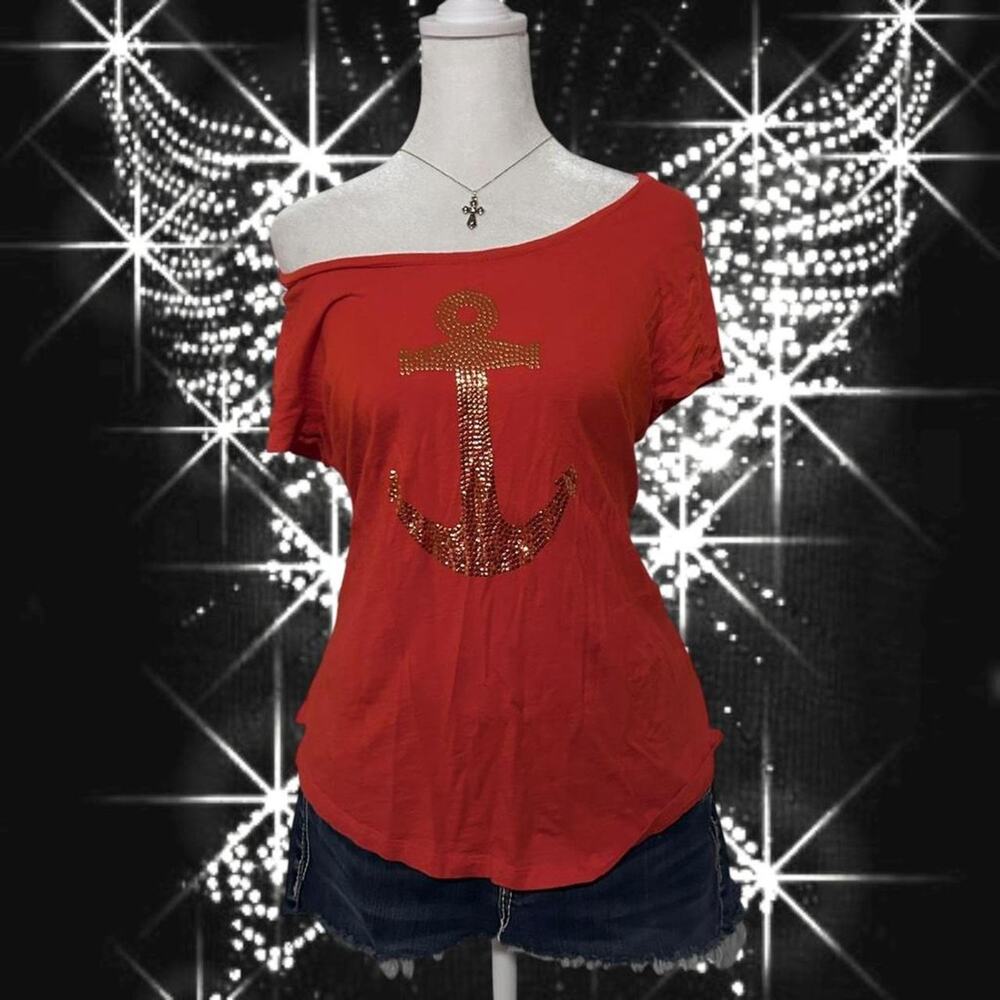 gold sequin anchor graphic swag 2014 tumblr salmon pink top